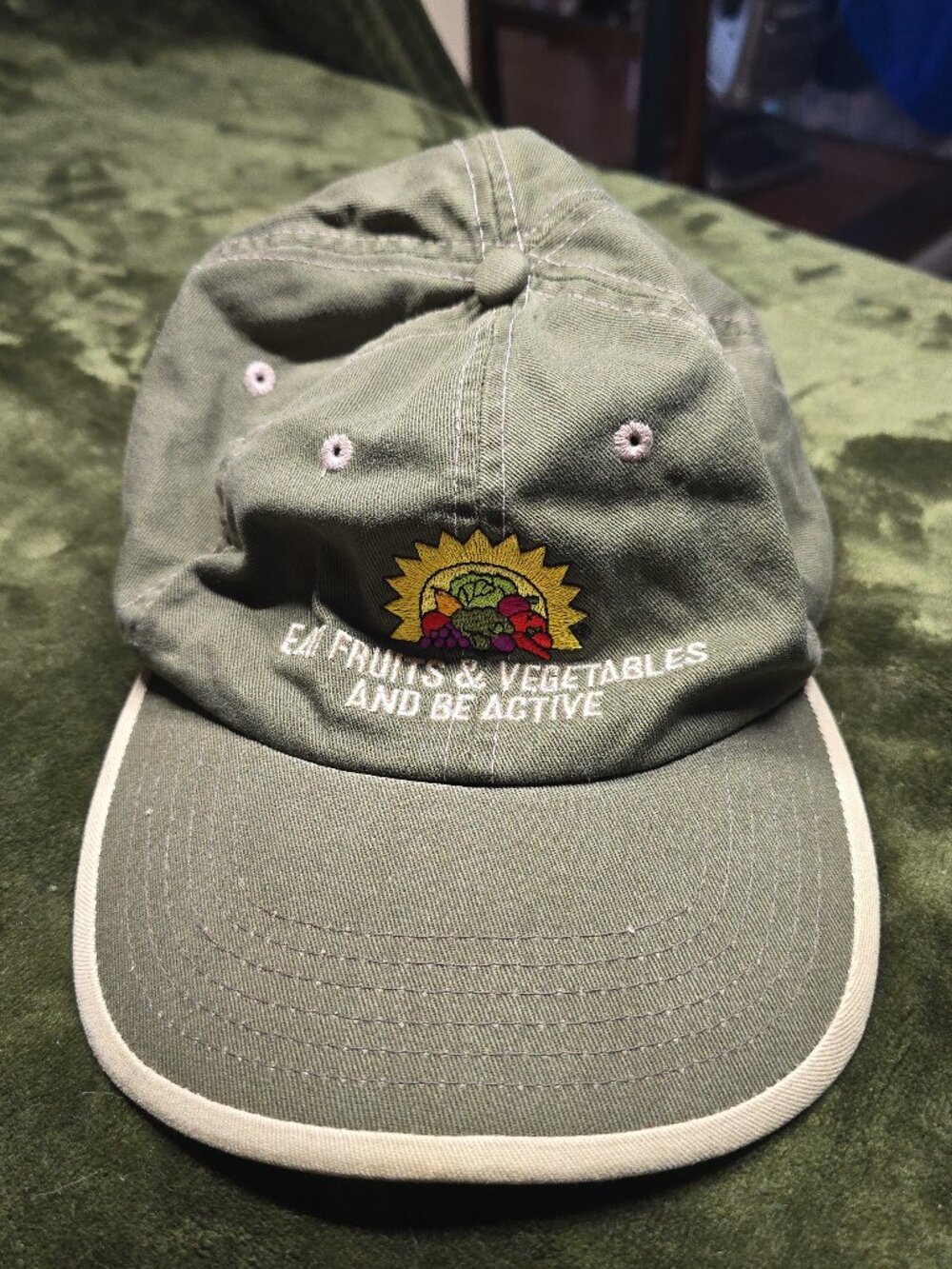 Eat Fruits & Vegetables Nutrition Promo Dad Hat, Olive Green Strapback Cap